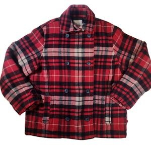 Legendary Whitetails Red Plaid Double Breasted Wool Blend Jacket Large